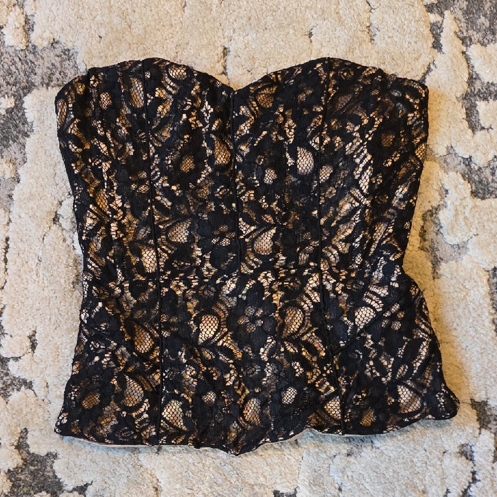 ANGL Black and Gold Floral Lace Bustier